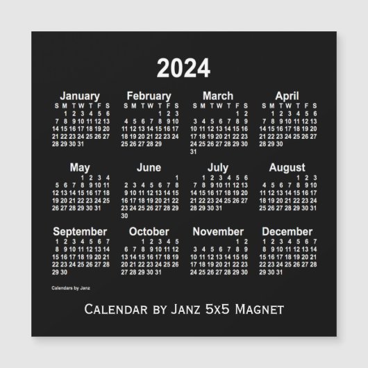 2024 Neon White Calendar von Janz 5x5 Magnet (Vorderseite)