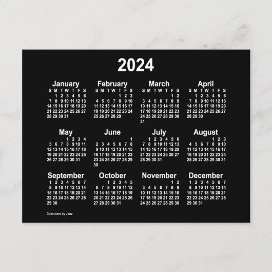 2024 Neon White Mini Kalender von Janz Postkarte (Vorderseite)