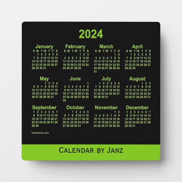 2024 Neon Yellow Green Desk Calendar von Janz Fotoplatte Zazzle.de