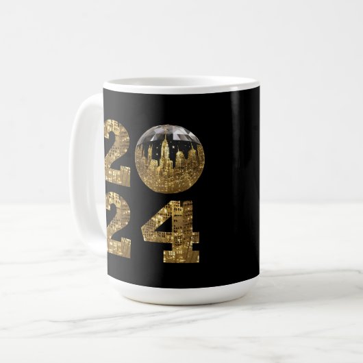 2024-Neue Jahre-Ball-NYC Gold- Kaffeetasse (Vorderseite Links)