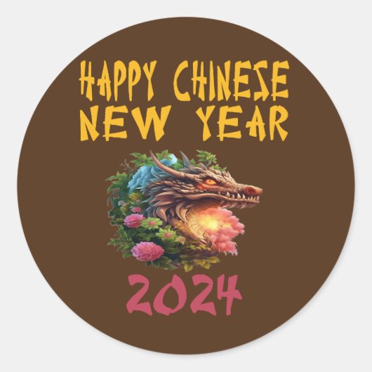 2024 neues chinesisches Jahr des Drachen 2024 brau Runder Aufkleber (Vorderseite)