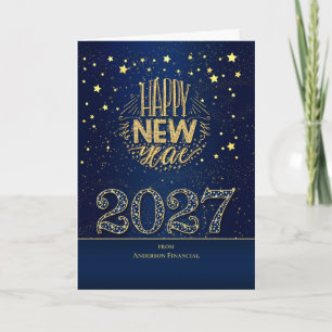 2024 Neujahr Blau und Gold mit Namen Feiertagskarte