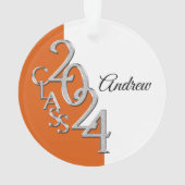 2024 Orange and Silver Abschluss Foto Ornament (Rückseite)