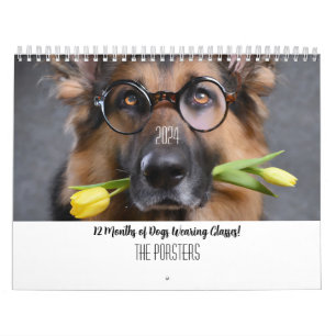 2024 Personalisiert 12 Monate Hunde mit Brille Kalender