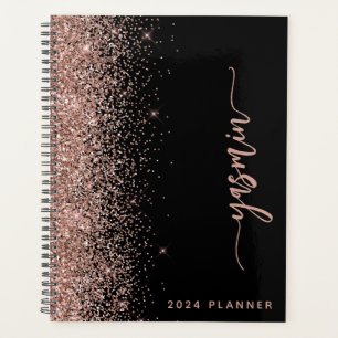 2024 Personalisiert Black Rose Gold Glitzer Planer