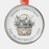 2024 Personalisiert Blue Basket Frohe Weihnachten Ornament Aus Metall (Vorne)
