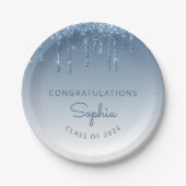 2024 Personalisiert Blue Glitzer Tropfen Abschluss Pappteller (Vorderseite)