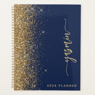 2024 Personalisiert Navy Blue Gold Glitzer Planer