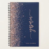 2024 Personalisiert Navy Blue Rose Gold Glitzer Planer (Vorderseite)