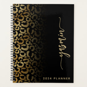 2024 Personalisierte schwarze Gold-Leopard-Flecken Planer