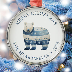 2024 Personalisierter blauer Eisbär Frohe Weihnach Ornament Aus Metall