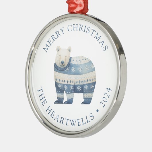 2024 Personalisierter Blauer Polarbär Frohe Weihna Ornament Aus Metall (Links)