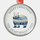 2024 Personalisierter Blauer Polarbär Frohe Weihna Ornament Aus Metall (Vorne)