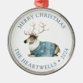 2024 Personalisierter blauer Reindeer Frohe Weihna Ornament Aus Metall (Vorne)