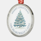 2024 Personalisierter Blauer Weihnachtsbaum Ornament Aus Metall (Links)