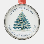2024 Personalisierter Blauer Weihnachtsbaum Ornament Aus Metall (Vorne)