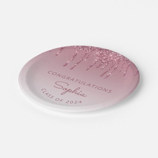 2024 Personalisierter Burgund Glitzer Tropfen Absc Pappteller (Schrägansicht)