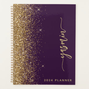 2024 Personalisierter Lila Gold-Glitzer Planer