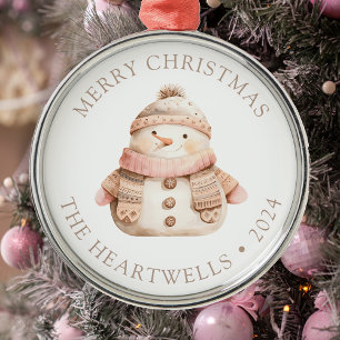 2024 Personalisierter Rosa Schneemann Frohe Weihna Ornament Aus Metall