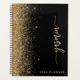 2024 Personalisiertes Schwarz Gold Glitter Planer
