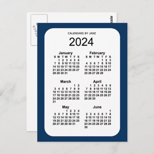 2024 Police Box Blue 6 Month Mini Kalender von Jan Postkarte (Vorne/Hinten)