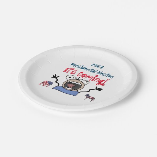 2024 Präsidentschaftswahl, es kommt! Pappteller (Schrägansicht)