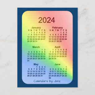 2024 Rainbow Blue 6 Month Mini Calendar by Janz Postkarte