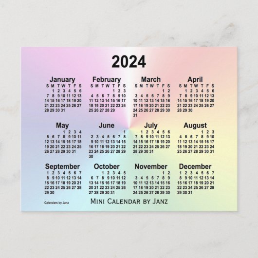 2024 Rainbow Cloud Mini Calendar von Janz Postkarte (Vorderseite)