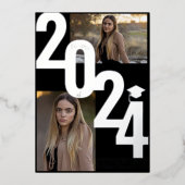 2024 Real Foil Silver Metallic Abschluss Foto Folieneinladung (Vorderseite)