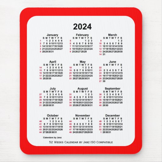 2024 Red 52 Weeks ISO Kalender von Janz Two Tone Mousepad (Vorne)