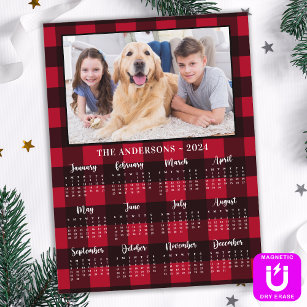 2024 Red Buffalo Kariert Family Dog Foto Kalender Magnetisches Trockenlöschblatt