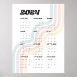 2024 Retro Wall Calendar - 18"x24" Poster