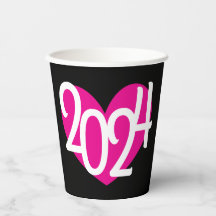 2024 rosa Herz Grafik neue Jahre Party auf schwarz