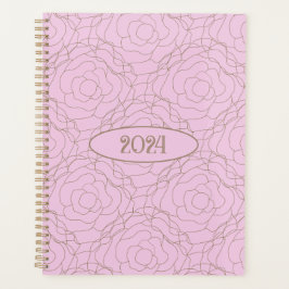 2024 Rose aus festem Glas: Goldene Rose auf Rosa Planer