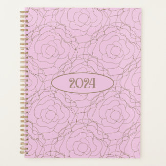2024 Rose aus festem Glas: Goldene Rose auf Rosa Planer