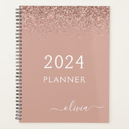 2024 Rose Gold Blush Pink Glitzer Monogramm Planer