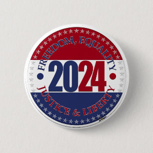 2024 Rot Blau Freiheit, Gleichheit, Gerechtigkeit, Button