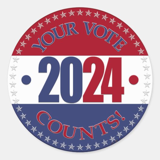2024 Rot und Blau Ihre Stimme zählt Runder Aufkleber (Vorderseite)