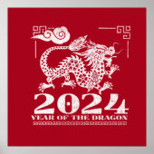 2024 Rotes chinesisches Zodiaka-Jahr des Drachen Poster (Vorne)