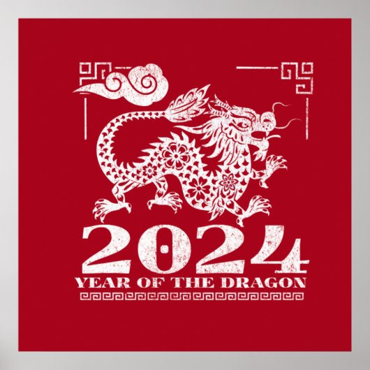 2024 Rotes chinesisches Zodiaka-Jahr des Drachen Poster (Vorne)