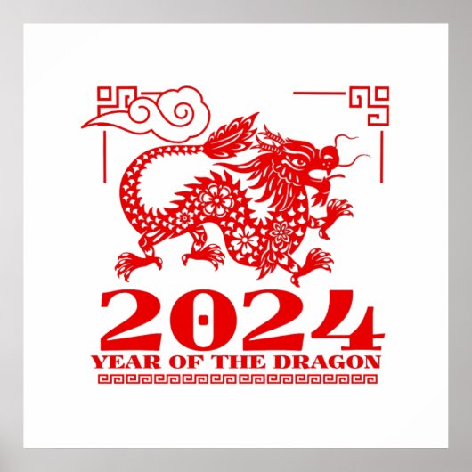 2024 Rotes Chinesisches Zodiaka Jahr des Drachenkü Poster (Vorne)