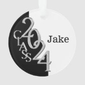 2024 Schwarz-Silber-Abschluss-Foto Ornament (Rückseite)