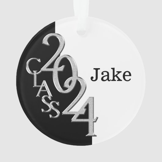 2024 Schwarz-Silber-Abschluss-Foto Ornament (Rückseite)