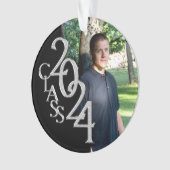 2024 Schwarz-Silber-Abschluss-Foto Ornament (Vorderseite)
