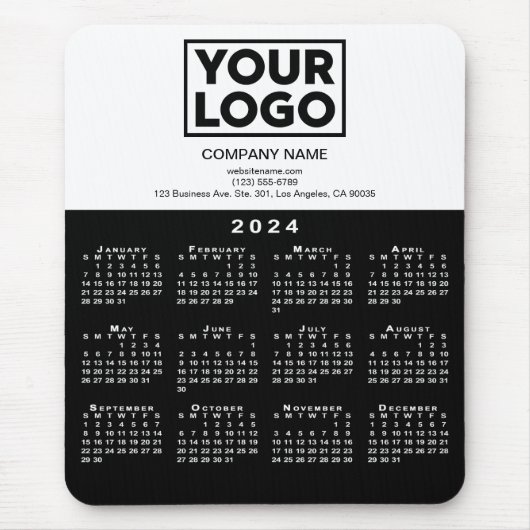 2024 Schwarz-weißes Calendar Company-Logo und Text Mousepad (Vorne)