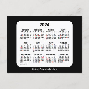 2024 Schwarzer Feiertags-Mini-Kalender von Janz Feiertagspostkarte