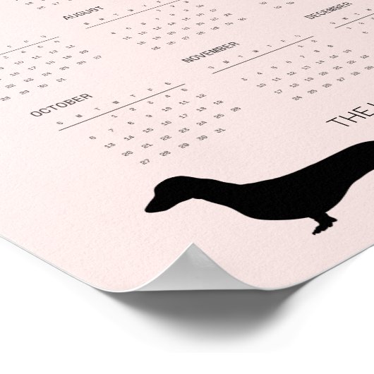 2024 Silhouette Dackel in blassrosa Poster (Ecke)