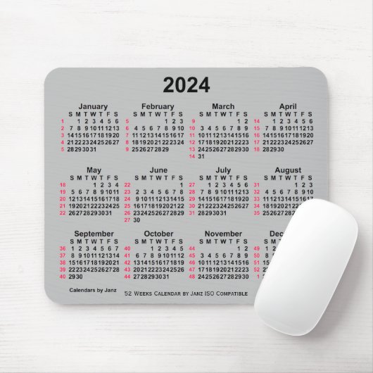 2024 Silver 52 Weeks ISO Calendar by Janz Mousepad (Mit Mouse)