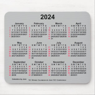 2024 Silver 52 Weeks ISO Calendar by Janz Mousepad