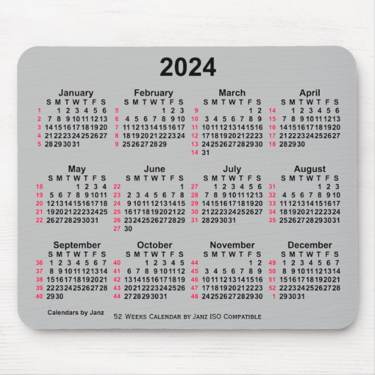 2024 Silver 52 Weeks ISO Calendar by Janz Mousepad (Vorne)
